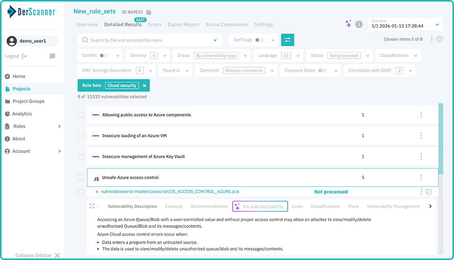 Cloud Security Vulnerability detected by DerScanner Microsoft Azure