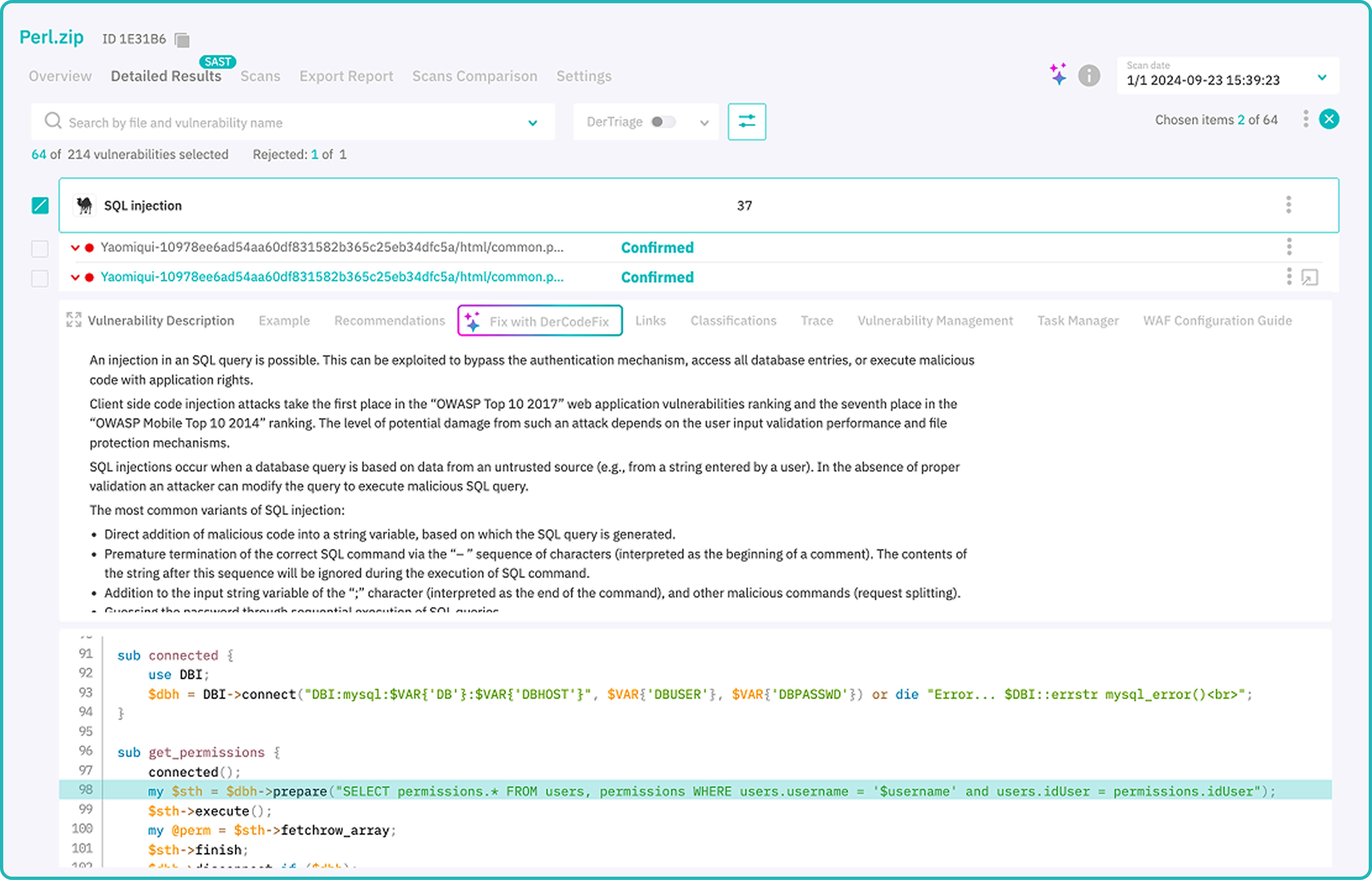 DerSacnner SAST with Perl support ruleset