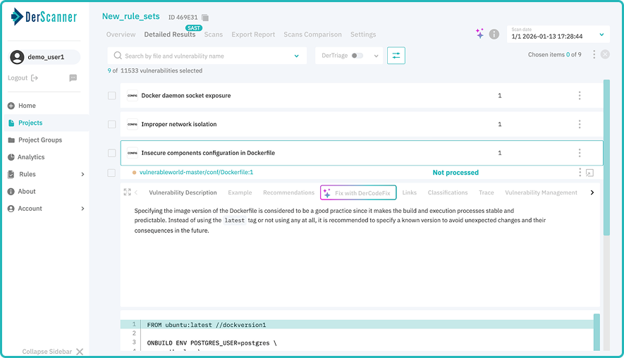 Container Security Vulnerability detected by SAST DerScanner