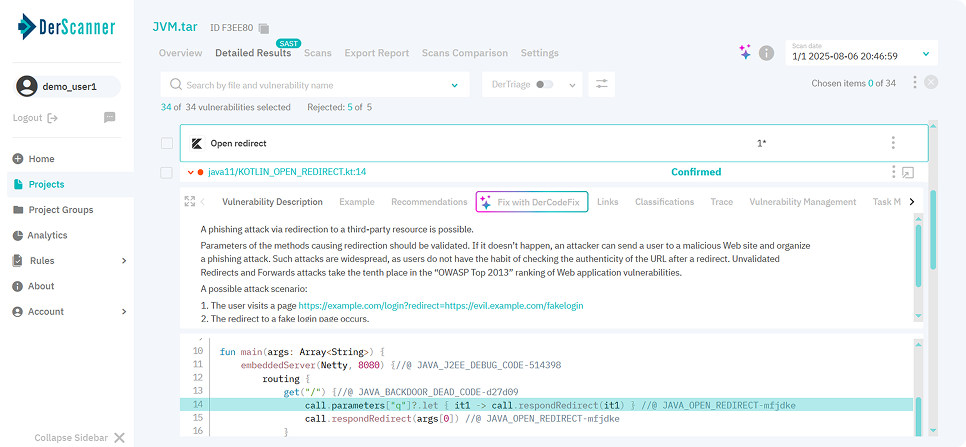 DerScanner SAST Top tool for Source Code Scanning